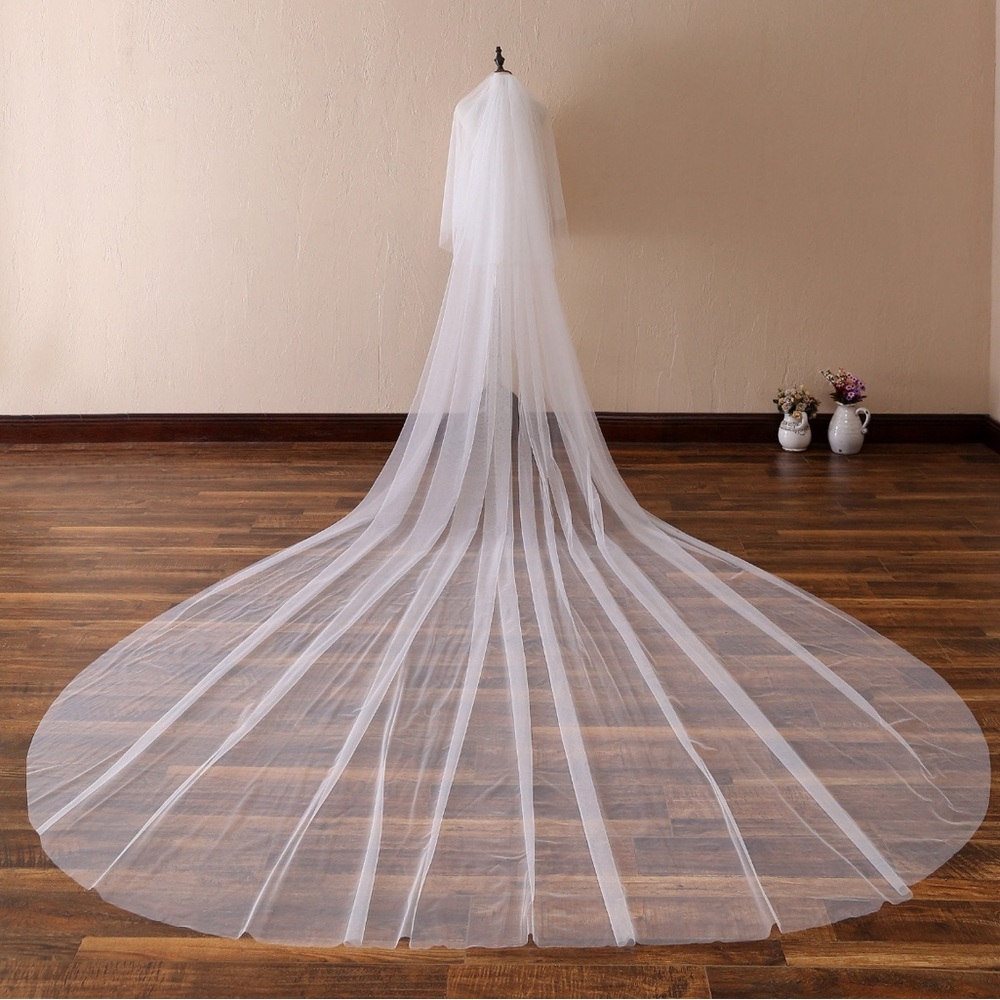 Cathedral length Augusta Jones plain white wedding veil